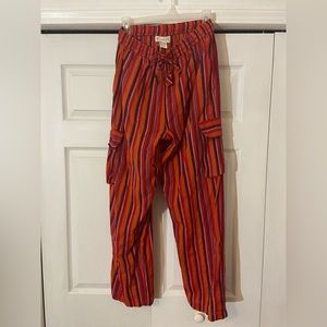 LEXI HIDALGO THE LITTLE BAZAAR Red Boho Striped Cotton Trousers with Pockets